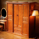 中式全实木衣柜推拉门4四门橡木储物柜卧室整体衣橱实木家具