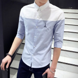 夏季男士休闲短袖衬衫韩版修身款中袖白衬衣男装七分袖男潮流衣服