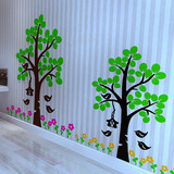 花鸟大树亚克力3D水晶立体墙贴画儿童房幼儿园客厅玄关背景墙