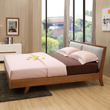 实木床 简约现代日式橡木双人床1.5米/1.8米 靠背排骨架床卧室