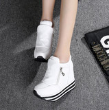 15秋新款韩版超高跟11CM内增高女鞋坡跟厚底运动单鞋银色潮松糕鞋
