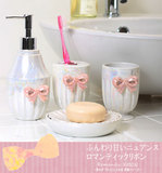 日式卫浴4件套组陶瓷肥皂盘乳液瓶牙刷架漱口杯美少女蝴蝶结粉