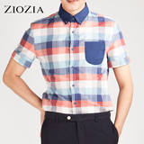 ZIOZIA【金秀贤代言】韩国进口男士薄款格子短袖衬衫 CAU2WC1209