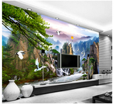 现代锦绣山河无纺布丝绸一整张环保整幅电视沙发背景高档壁纸壁画