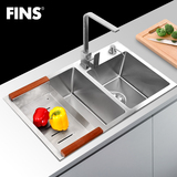 弗林斯 水槽双槽手工槽台下盆厨房304不锈钢洗菜盆加厚洗碗池套餐