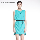 CARBAMMI/卡邦尼气质修身中裙显瘦2016夏季新款腰带雪纺连衣裙