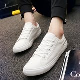 纯白夏季韩版潮透气系带布鞋白色帆布鞋男学生休闲鞋低帮黑白鞋子