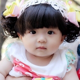 韩国宝宝假发发带 女童发饰 婴幼儿童卷发齐刘海假发帽子头饰头花