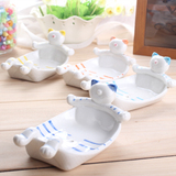 出口日式猫咪造型陶瓷皂盒手工精油香皂碟 可爱创意肥皂架面膜碟