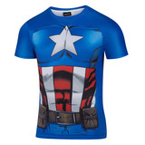 漫威复仇者联盟超级英雄美国队长3T恤 男士运动弹力短袖紧身上衣