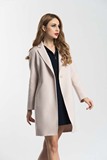 2015年新款 羊绒大衣手工中长女式大衣 米白色修身气质一粒扣大衣