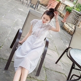 2016新款名媛气质修身显瘦中长款白色裙子蕾丝连衣裙夏季女装长裙