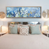 温馨蓝色床头画现代简约 卧室欧式横幅壁画挂画墙画花鸟画装饰画
