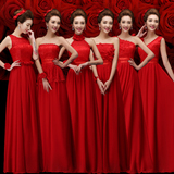 2016夏季新款伴娘团礼服长款大红伴娘服姐妹裙绑带结婚演出服 女