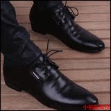 新款韩版商务休闲黑色内增高男士真皮青年尖头系带保暖加绒皮鞋