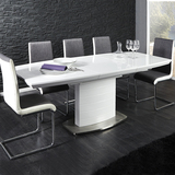白色烤漆伸缩功能餐桌现代简约饭桌子钢化玻璃餐桌椅组合餐厅餐台