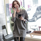 2016春装新款长袖宽松T恤韩版中长款显瘦女装上衣秋季纯色打底衫