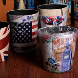 欧式家用无盖垃圾桶皮质复古客厅卧室垃圾筒创意时尚米字旗废纸篓
