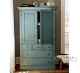 美式乡村实木雕花2门衣柜 法式复古做旧卧室衣柜 出口外贸家具柜