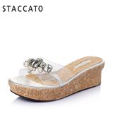 聚STACCATO/思加图夏季专柜同款时尚坡跟女鞋中跟凉拖鞋EYB28BT5