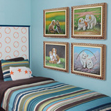 儿童房装饰画现代卧室床头卡通动物挂画墙面壁画有框画油画猫狗