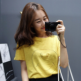 淡水家韩国女装代购2016夏款难以隐藏的喜悦可爱镂空笑脸时尚T恤