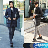 韩国代购男装冬季韩版青年加厚棉服中长款纯色立领棉衣外套潮男