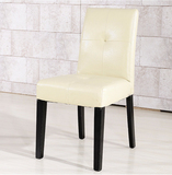 米白米黄色高档西式皮格全实木餐椅光面皮椅子简约现代餐桌椅组合