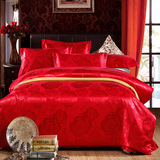天天特价床上用品美式蕾丝贡缎提花新婚结婚庆用大红色四件套全棉