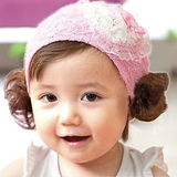 韩版婴儿童发圈女童珍珠爱心蕾丝水钻假发带头饰公主配饰宝宝发箍