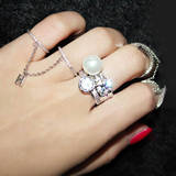 S925纯银珍珠戒指镀白金夸张戒托空托韩版女士珍珠戒指女款镶锆石