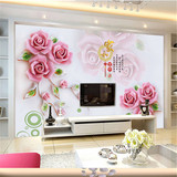 客厅电视背景墙壁纸中欧式3d立体玉雕浮雕玫瑰大型壁画客厅沙发墙