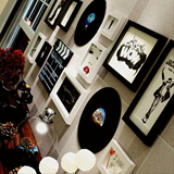 唱片黑白全实木画框创意组合照片墙装饰挂墙上客厅卧室高档相框墙