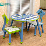 外贸 卡通木制儿童桌椅 幼儿园写字绘画游戏手工桌椅 恐龙1桌2椅