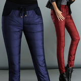 2015冬季新款韩版修身加厚双面高腰羽绒裤女士外穿显瘦小脚裤棉裤