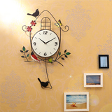 欧式复古钟表时钟挂钟现代客厅创意简约田园卧室静音个性小鸟挂表