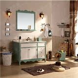 美式仿古落地 地中海欧式小户型浴室柜组合 卫浴洗手台盆整体橡木