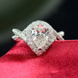 亚洲裸钻群镶水滴梨形1克拉钻石戒指结婚钻戒18K白金女专柜正品