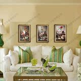 纯手绘油画欧式客厅装饰抽象风景静物古典花卉餐厅三联画挂画玄关