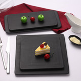 陶瓷日韩式哑亚光黑长正方平板盘垫盘甜品寿司面包蛋糕托盘西餐盘
