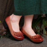 2016春秋新款原创手工真皮女鞋 浅口圆头中跟单鞋阿卡斯琴风格鞋