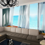 现代3d逼真窗帘立体壁画 客厅沙发背景墙纸 电视风景壁纸墙布无缝