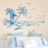 墙贴纸贴画欧式个性地中海风格海边椰树抽象艺术手绘素描墙壁装饰