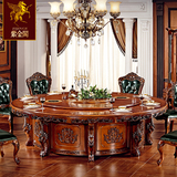 圆形餐桌椅组合美式欧式别墅实木桌子大理石带转盘电磁炉餐桌