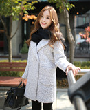 毛呢外套女2015冬装新款韩版修身显瘦中长款大口袋纯色羊毛呢大衣