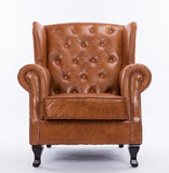 欧式拉扣皮艺复古单人沙发高背老虎椅 美式 韩式 法式样板房