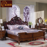 欧式皮艺床 美式实木雕花真皮床1.5米1.8米米双人大床做旧卧室床