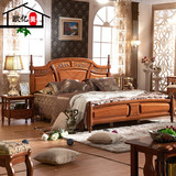 美式卧室成套家具 1.8米欧式实木床双人皮床新古典胡桃木婚床原木