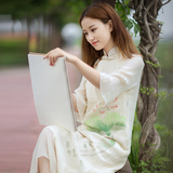 伶俐柠檬原创设计10651中国风女装长袖连衣裙手绘民国文艺范长裙
