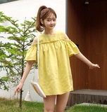2016春韩国正品代购女装 露肩宽松娃娃款可爱衬衫上衣 MI